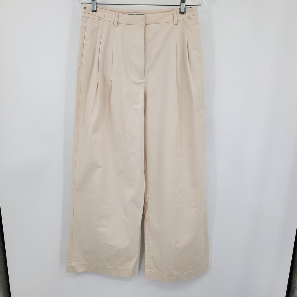 New Abercrombie & Fitch  29R Pleated Wide Leg‎ Pants Beige Cotton Linen Office